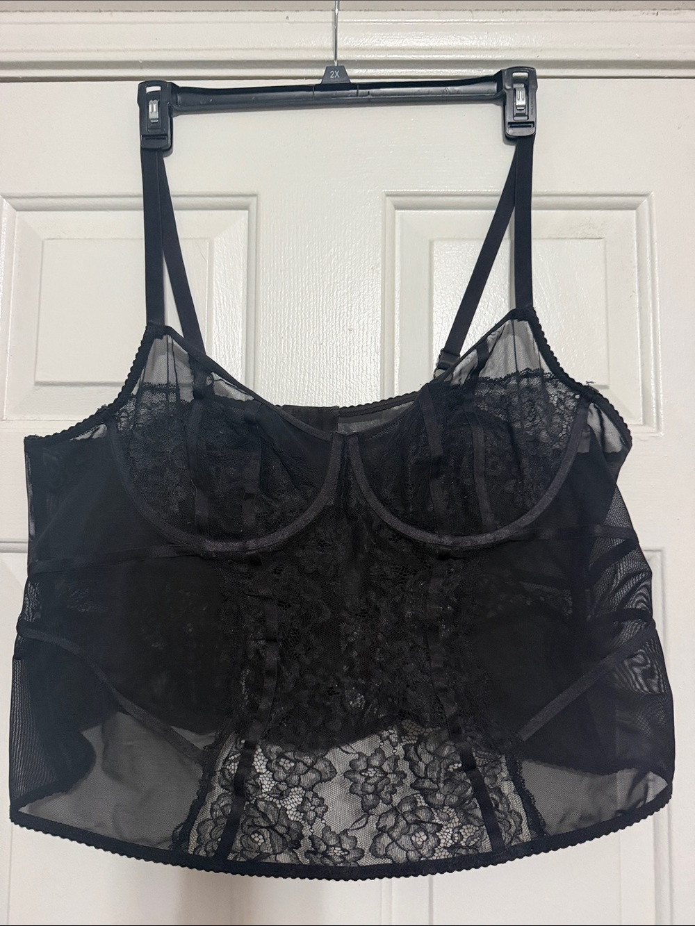 Sheer Black Lace Longline Bustier Bra Top